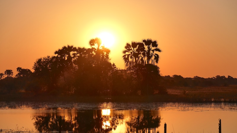 botswana-okavango-delta-thamalakane-lodge-sonnenuntergang Sonnenuntergang an der Thamalakane River Lodge in Botswana.